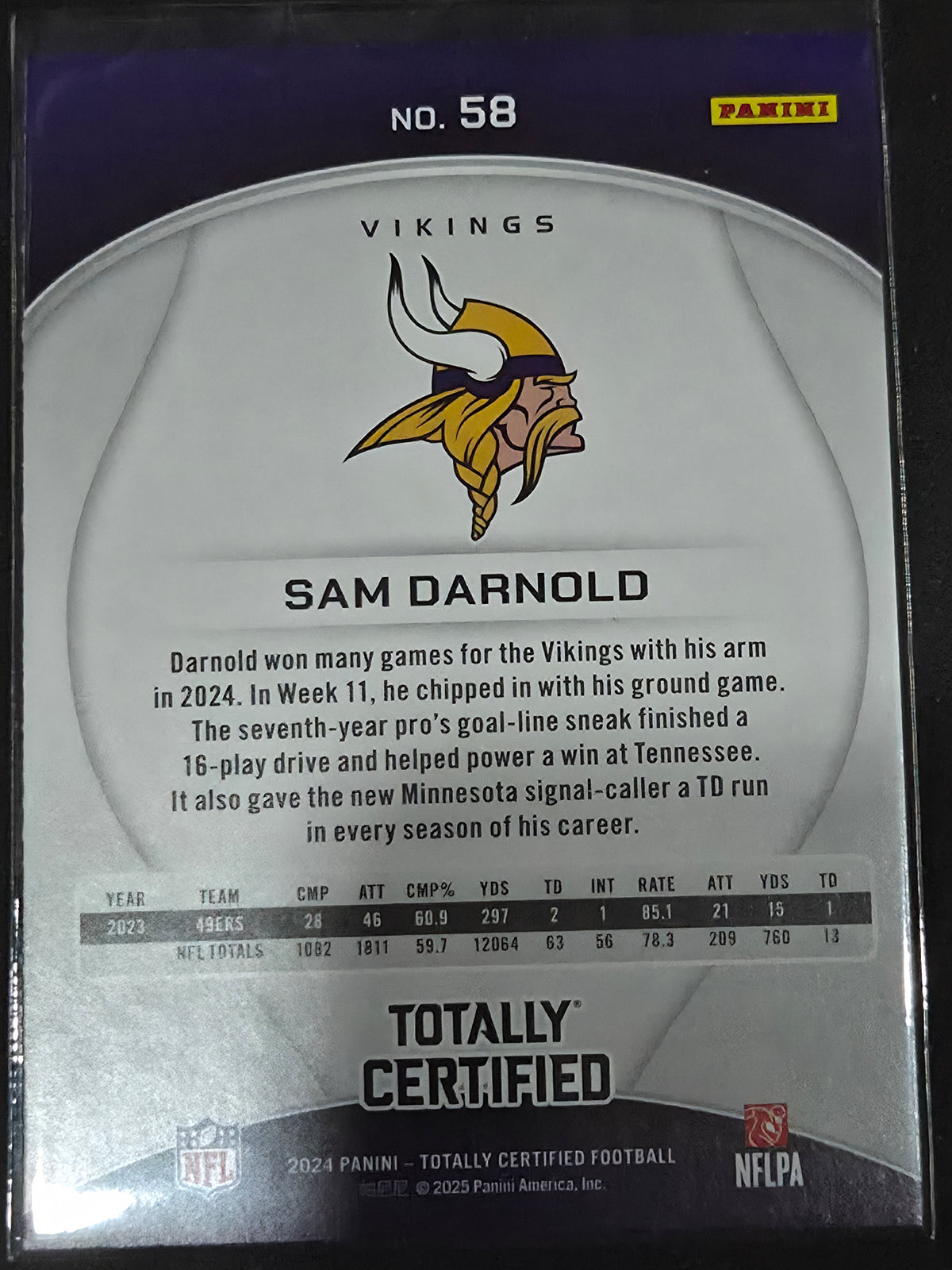2024 Panini Totally Certified #58 Sam Darnold