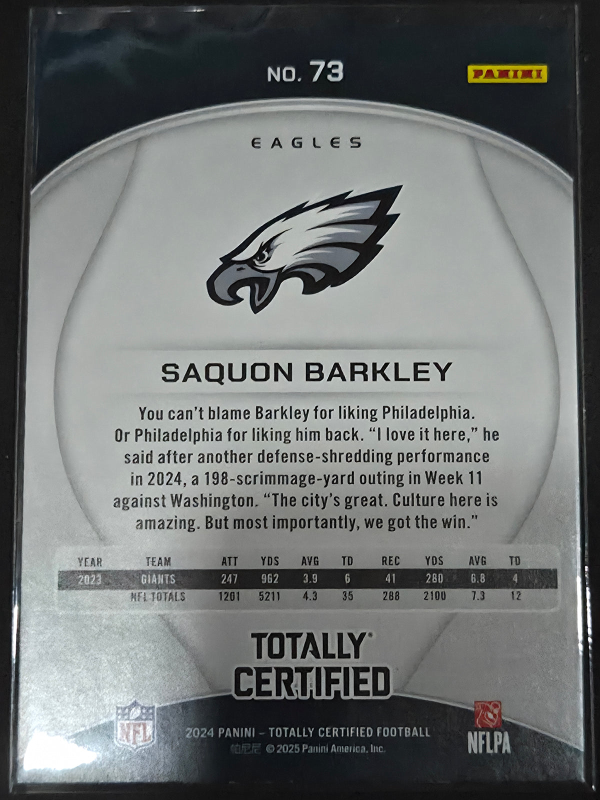 2024 Panini Totally Certified #73 Saquon Barkley