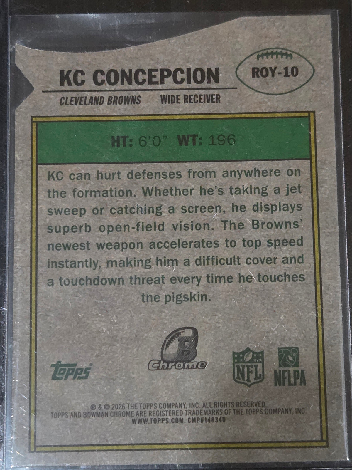2026 Bowman #ROY-10 KC Concepcion ROY Favorites Aqua Refractor /199