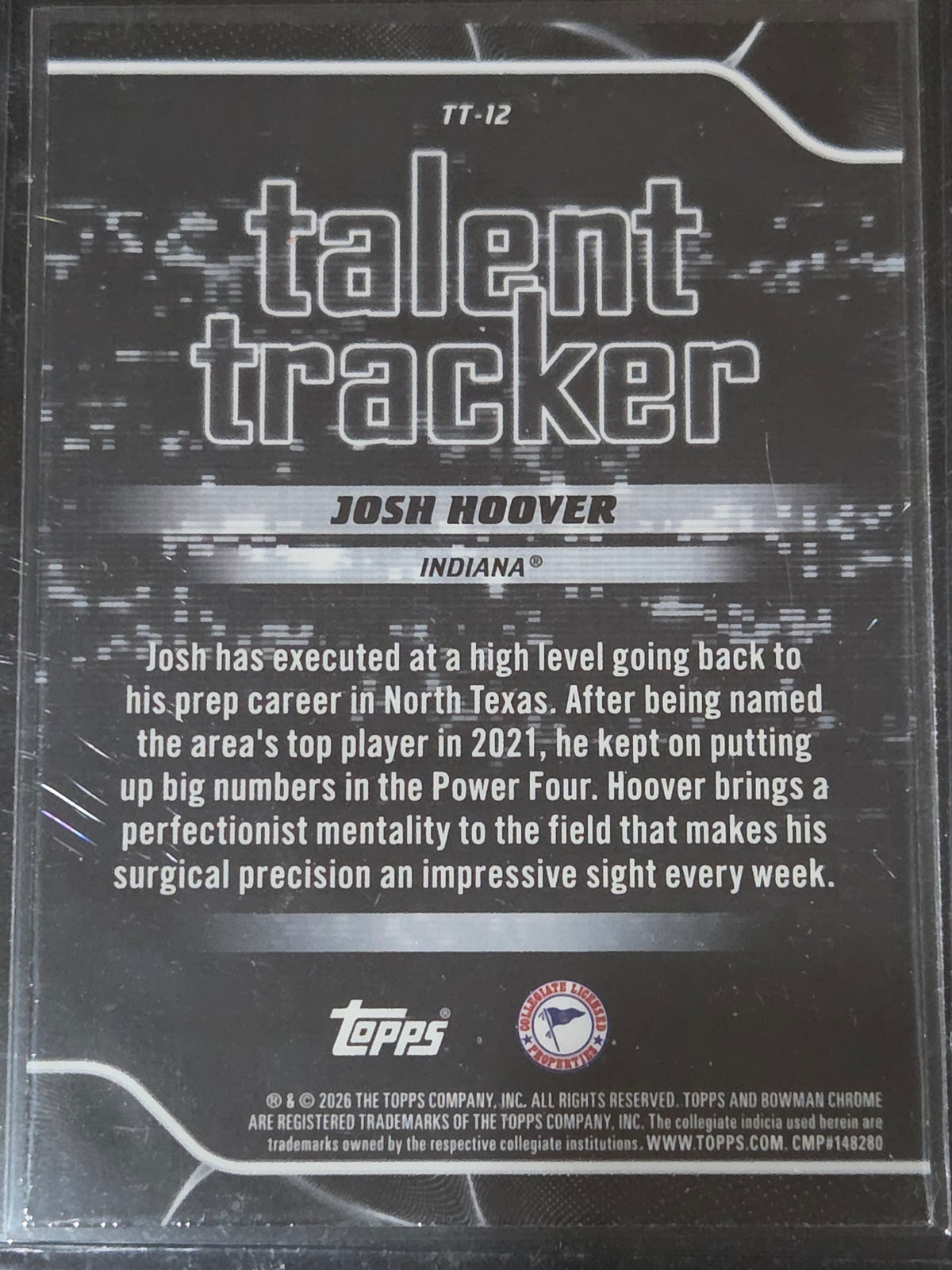 2026 Bowman #TT-12 Josh Hoover Talent Tracker Pink Refractor /250