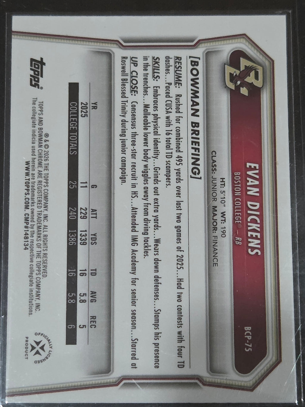 2026 Bowman #BCP-75 Evan Dickens Chrome Prospects Yellow Refractor /275