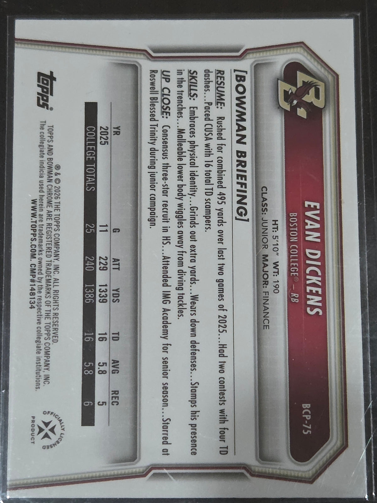 2026 Bowman #BCP-75 Evan Dickens Chrome Prospects Yellow Refractor /275