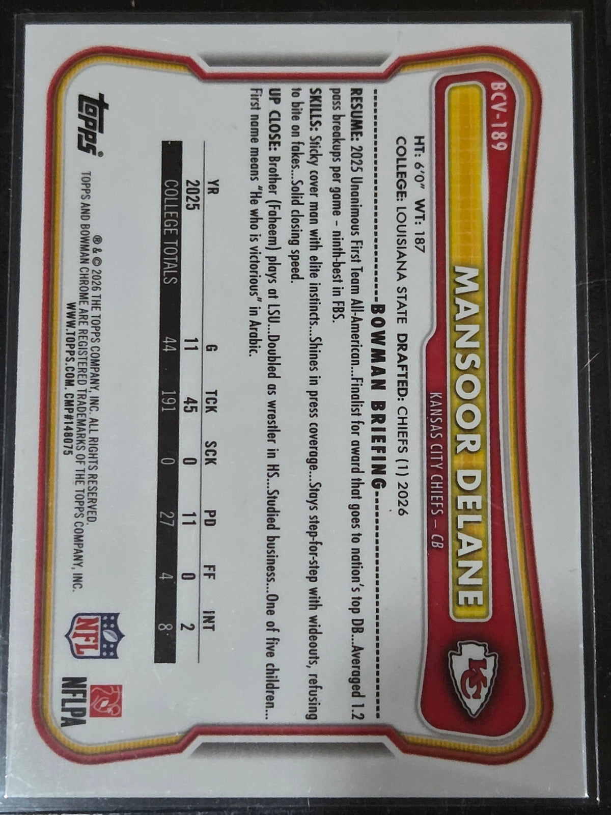 2026 Bowman #BCV-189 Mansoor Delane Chrome Mojo Green /99