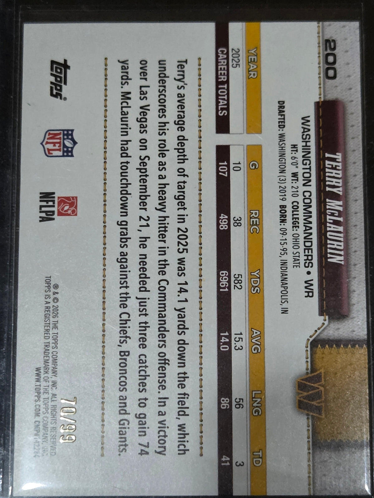 2026 Topps Flagship #200 Terry McLaurin Green & Blue /99