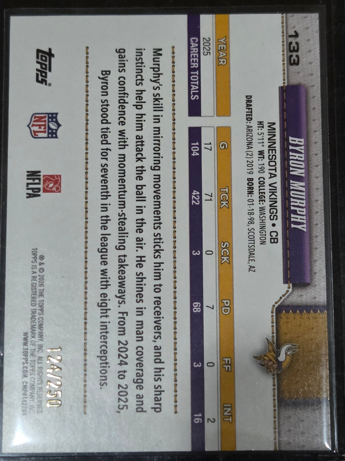 2026 Topps Flagship #133 Byron Murphy Purple & Blue /250