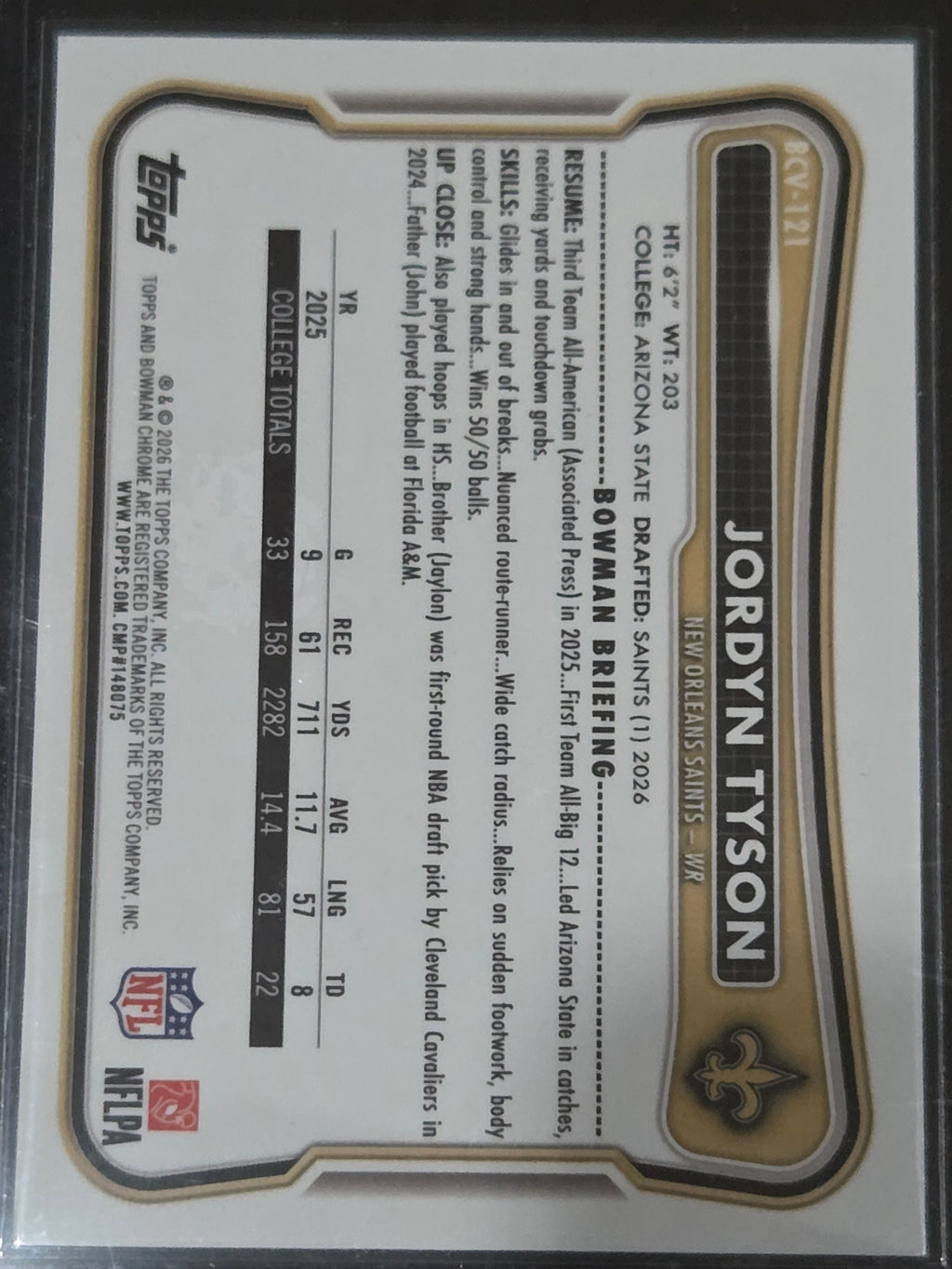 2026 Bowman #BCV-121 Jordyn Tyson Chrome Speckle