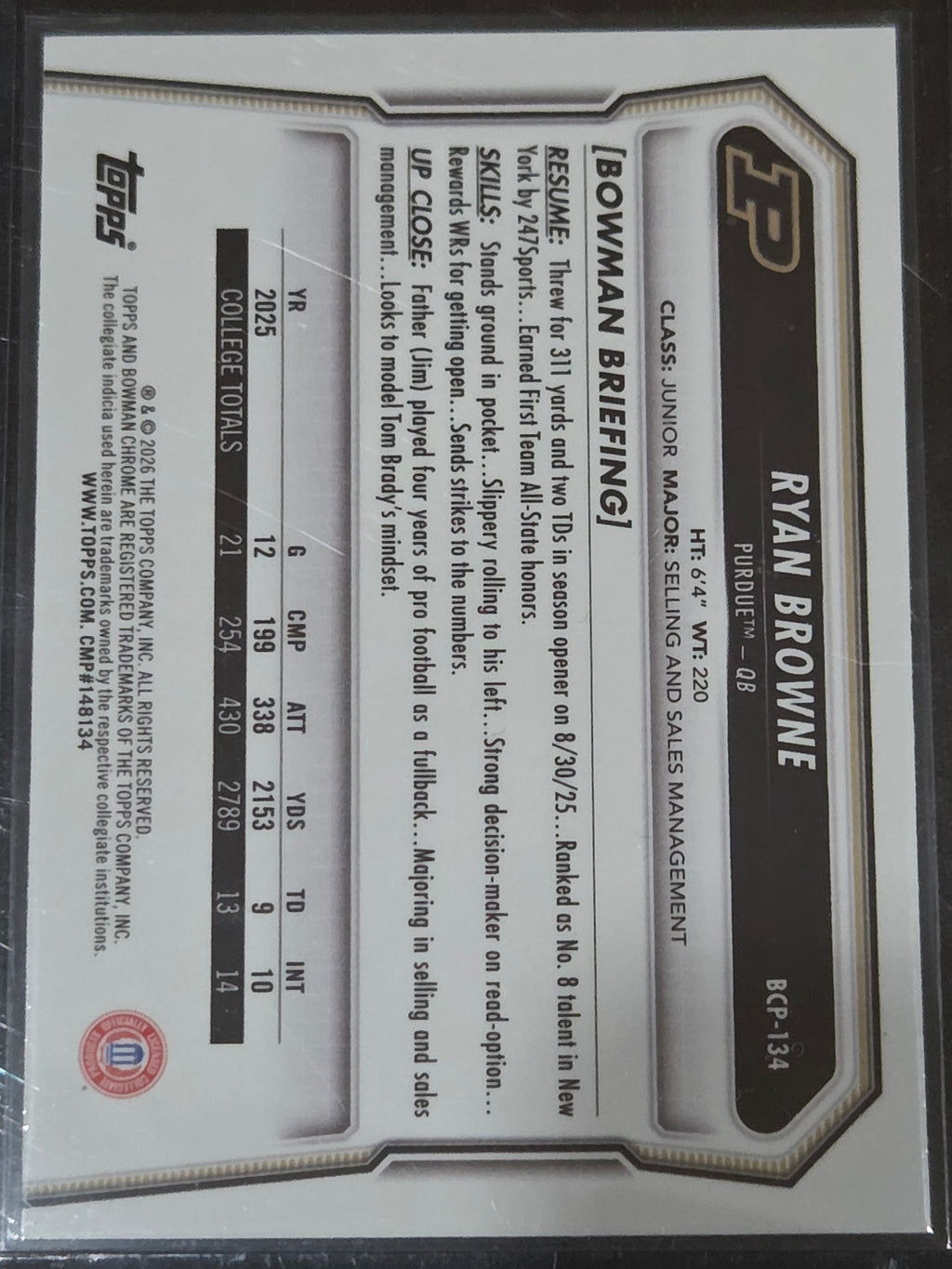 2026 Bowman #BPP-134 Ryan Browne Prospects Speckle