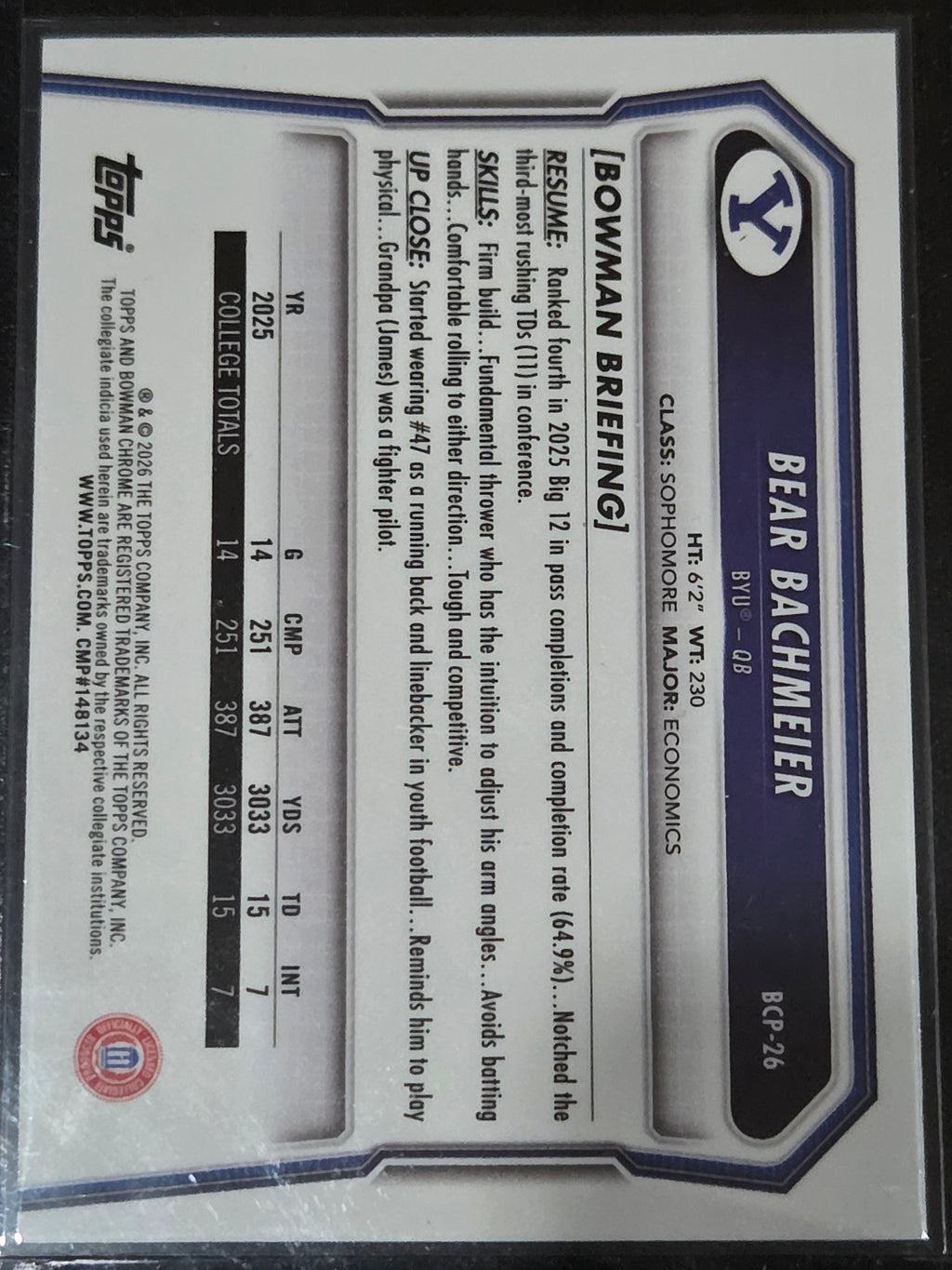 2026 Bowman #BPP-26 Bear Bachmeier Prospects Speckle