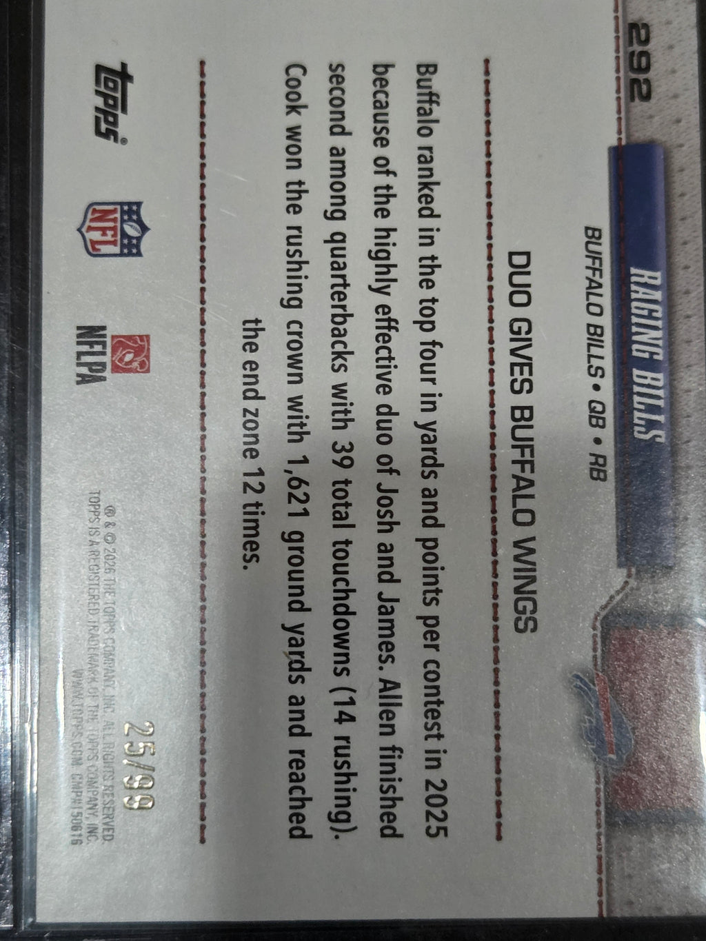2026 Topps Flagship #292 Raging Bills Green & Blue /99