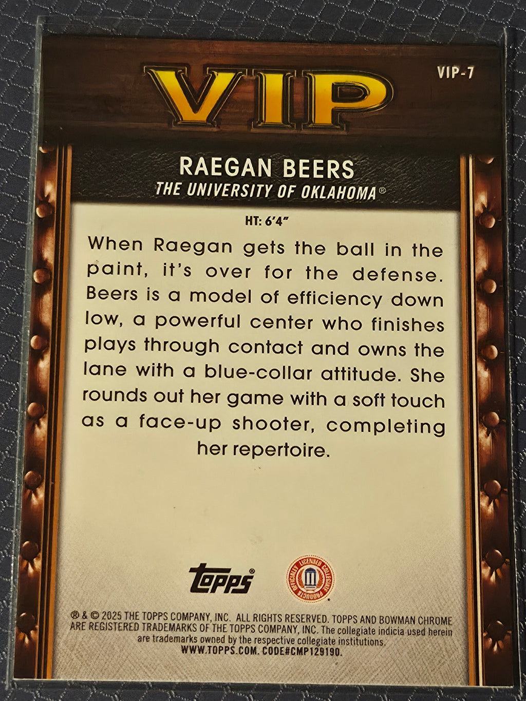 2025-26 Topps Bowman WNBA Basketball #VIP-7 Raegan Beers VIP