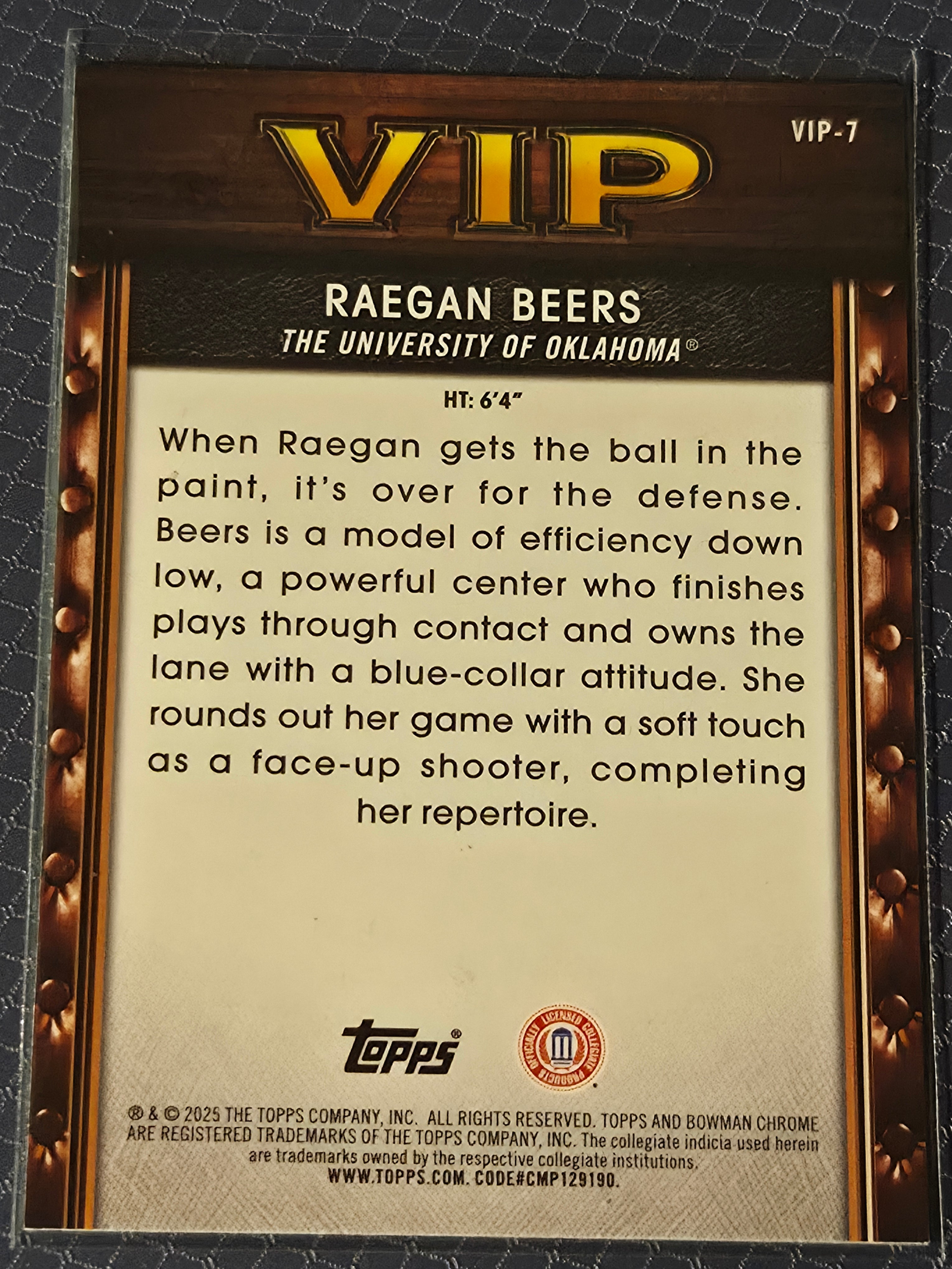 2025-26 Topps Bowman WNBA Basketball #VIP-7 Raegan Beers VIP