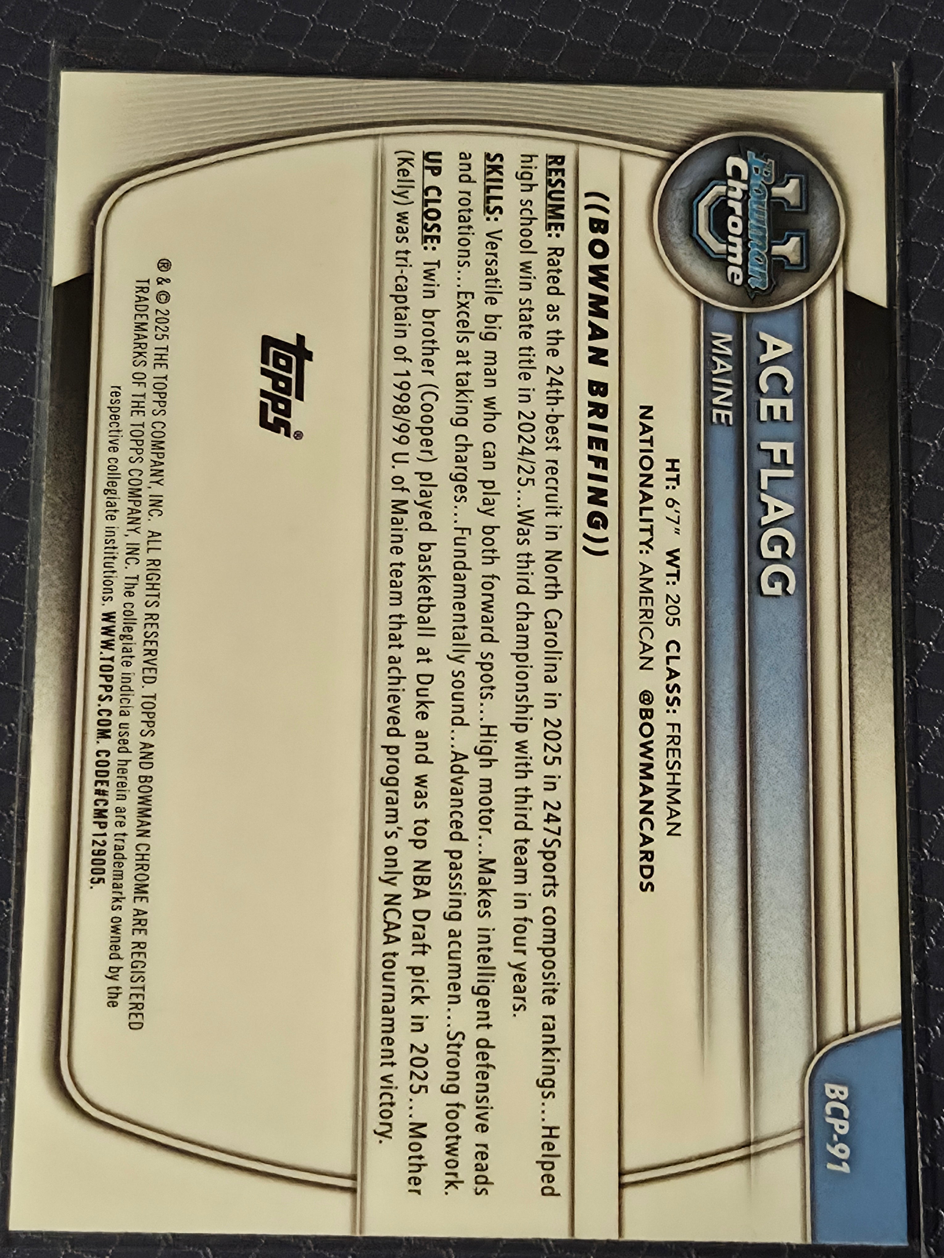 2025-26 Topps Bowman NBA Basketball #BCP-91 Ace Flagg Rookie Reptilian Refractor