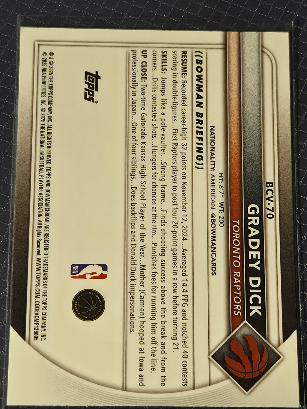 2025-26 Topps Bowman NBA Basketball #BCV-70 Gradey Dick Rookie Reptilian Refractor