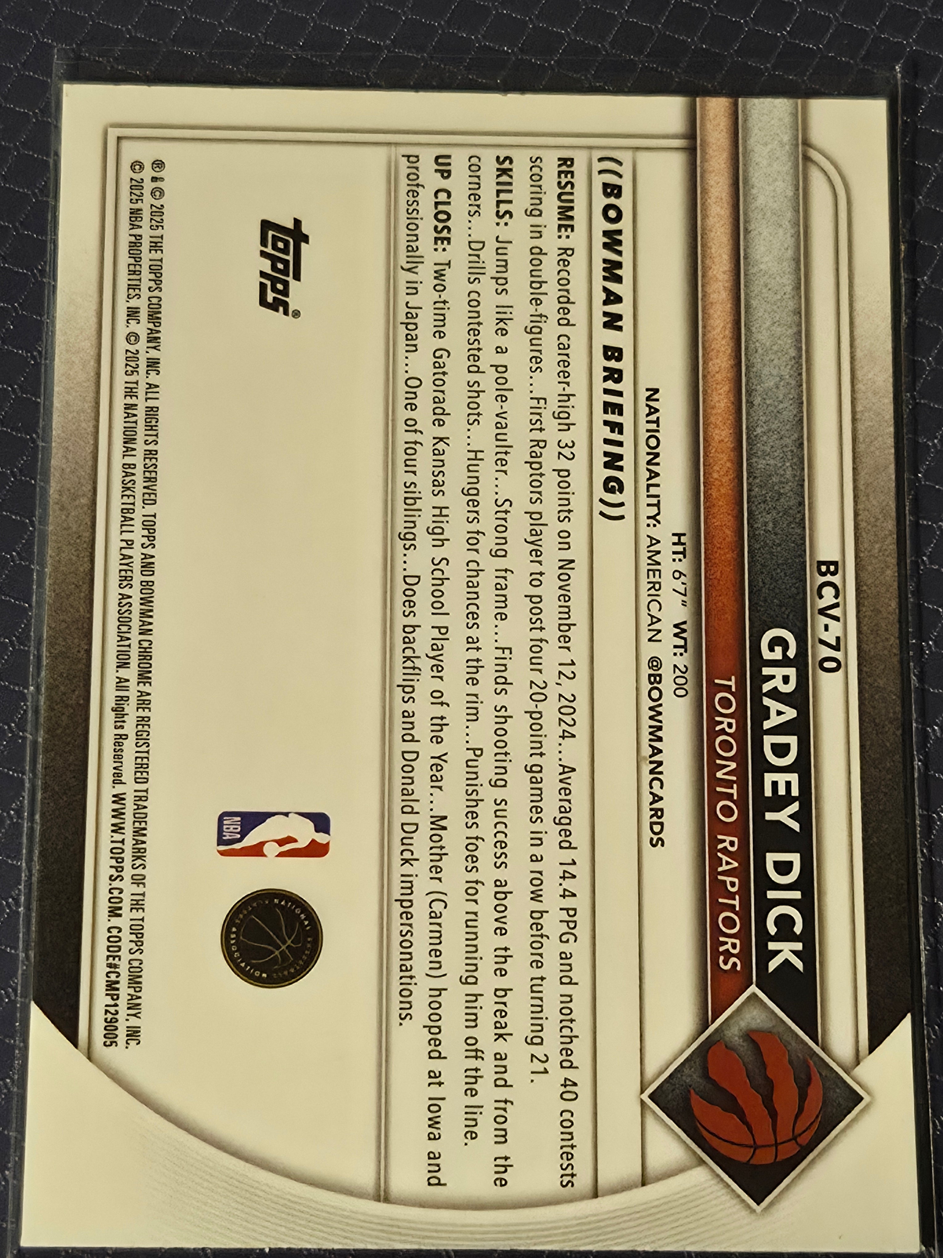 2025-26 Topps Bowman NBA Basketball #BCV-70 Gradey Dick Rookie Reptilian Refractor